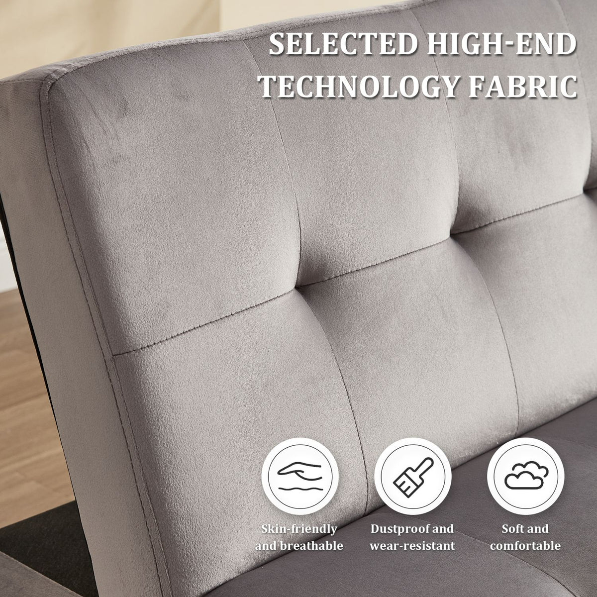 Foldable Fashion Sofa Bed High End Flannel Fabric Back Adjustable Sofa Recliner Futon, Modern Fashion Sofa with Charging Port, Suitable for Living Room Bedroom Office (Gray)