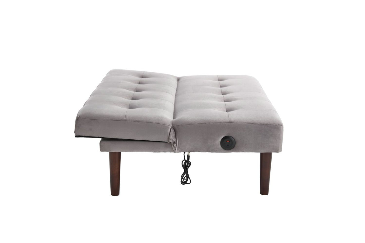 Foldable Fashion Sofa Bed High End Flannel Fabric Back Adjustable Sofa Recliner Futon, Modern Fashion Sofa with Charging Port, Suitable for Living Room Bedroom Office (Gray)