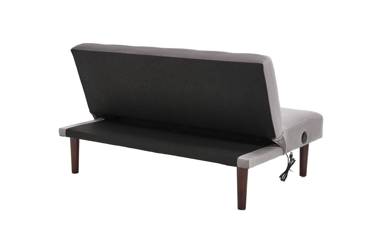 Foldable Fashion Sofa Bed High End Flannel Fabric Back Adjustable Sofa Recliner Futon, Modern Fashion Sofa with Charging Port, Suitable for Living Room Bedroom Office (Gray)