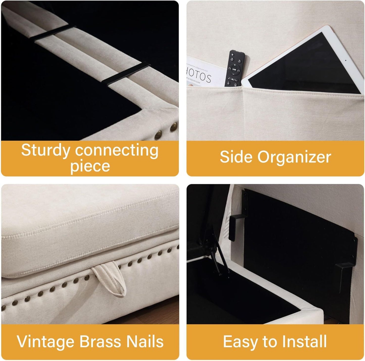 Vintage Modular Sectional Sofa, Convertible Multiple Combination Sofa Couch with Storage, Memory Foam, Vintage Copper Nail Modular Sectionals L-Row Module Beige (1 side stool)