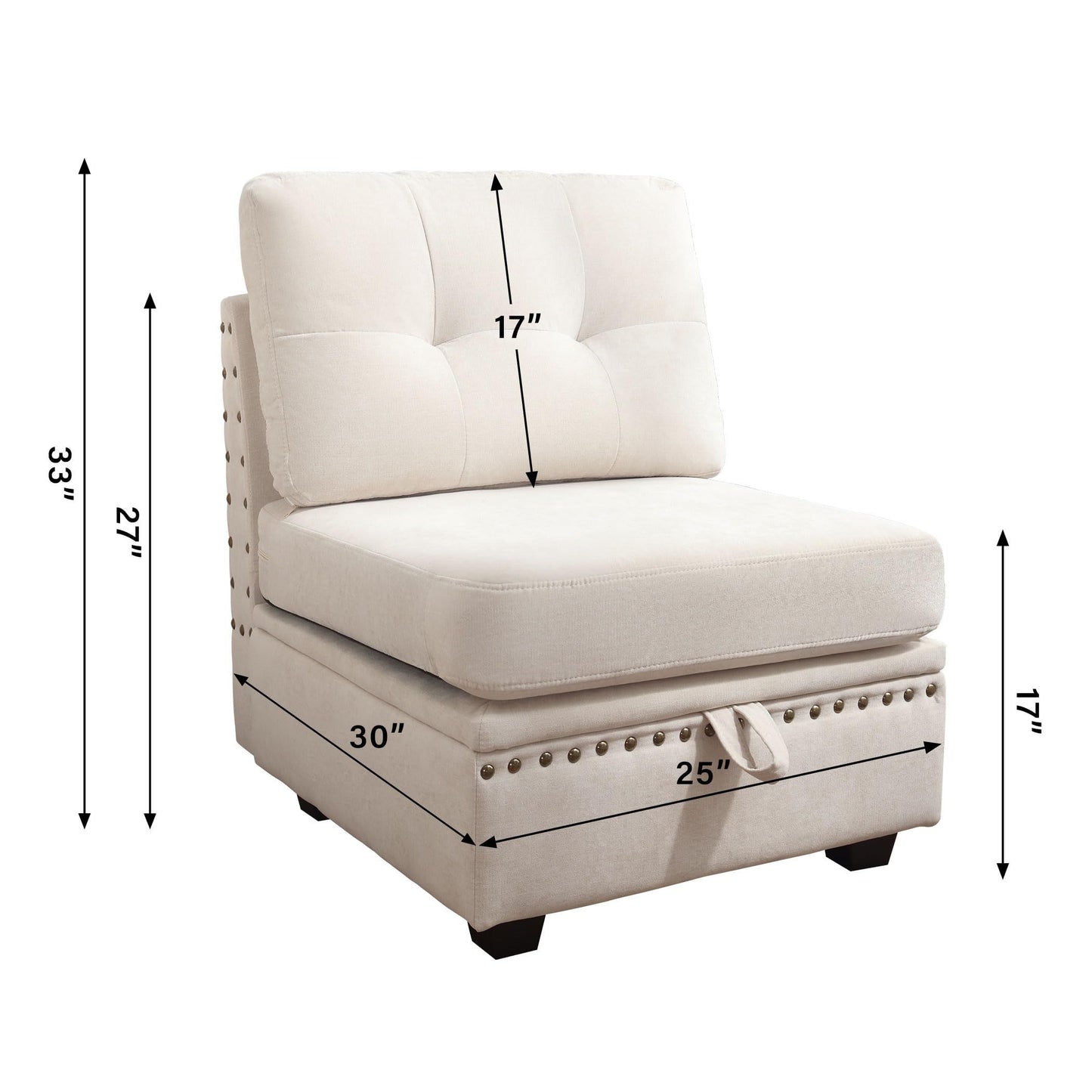 Vintage Modular Sectional Sofa, Convertible Multiple Combination Sofa Couch with Storage, Memory Foam, Vintage Copper Nail Modular Sectionals M-Middle Module Beige (1 middle stool)