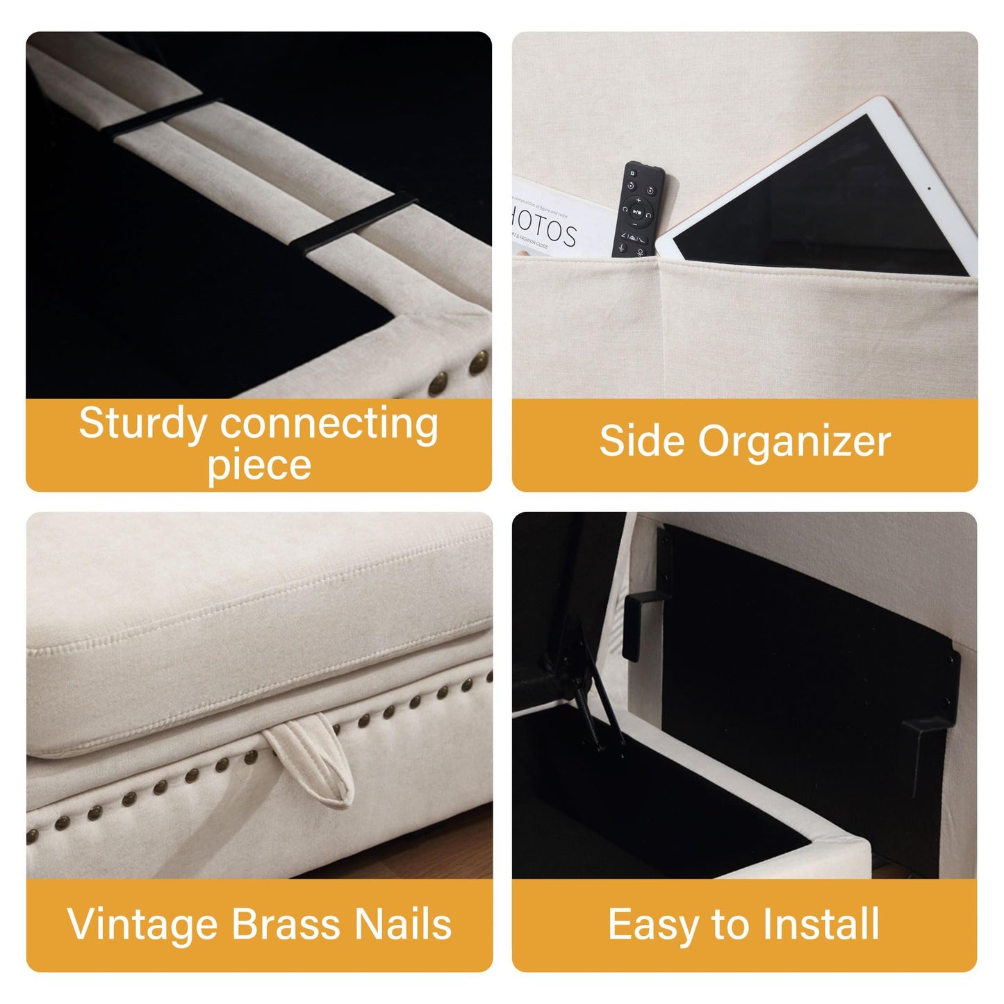 Vintage Modular Sectional Sofa, Convertible Multiple Combination Sofa Couch with Storage, Memory Foam, Vintage Copper Nail Modular Sectionals M-Middle Module Beige (1 middle stool)