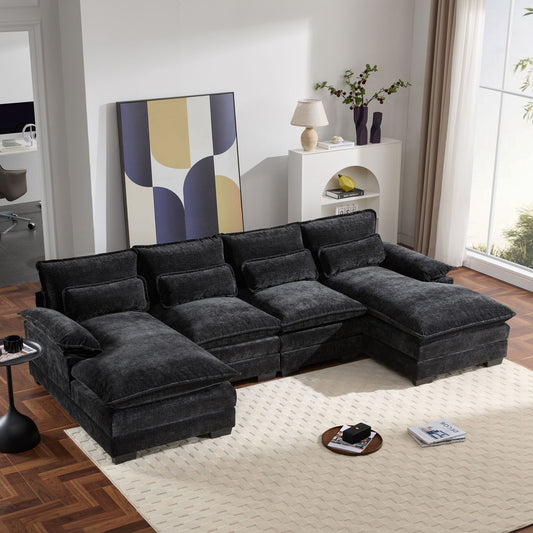 110*55" Modern Modular U-shaped Sectional Sofa with Waist Pillows,6 Seat Upholstered Symmetrical Indoor Furniture,Comfy Chenille Cloud Couch Set with Chaise Lounge for Living Room,Apartment,5 Colours