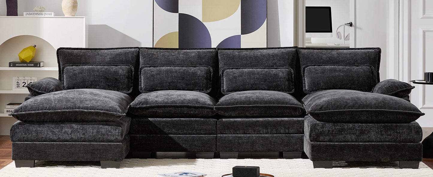 110*55" Modern Modular U-shaped Sectional Sofa with Waist Pillows,6 Seat Upholstered Symmetrical Indoor Furniture,Comfy Chenille Cloud Couch Set with Chaise Lounge for Living Room,Apartment,5 Colours