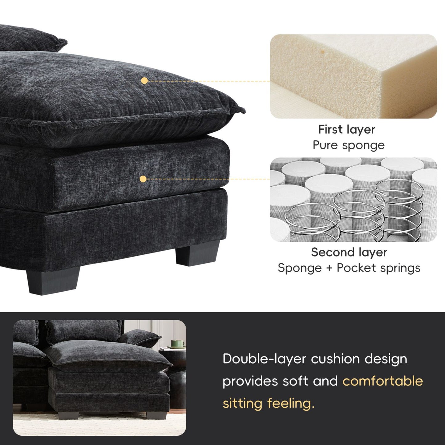 110*55" Modern Modular U-shaped Sectional Sofa with Waist Pillows,6 Seat Upholstered Symmetrical Indoor Furniture,Comfy Chenille Cloud Couch Set with Chaise Lounge for Living Room,Apartment,5 Colours