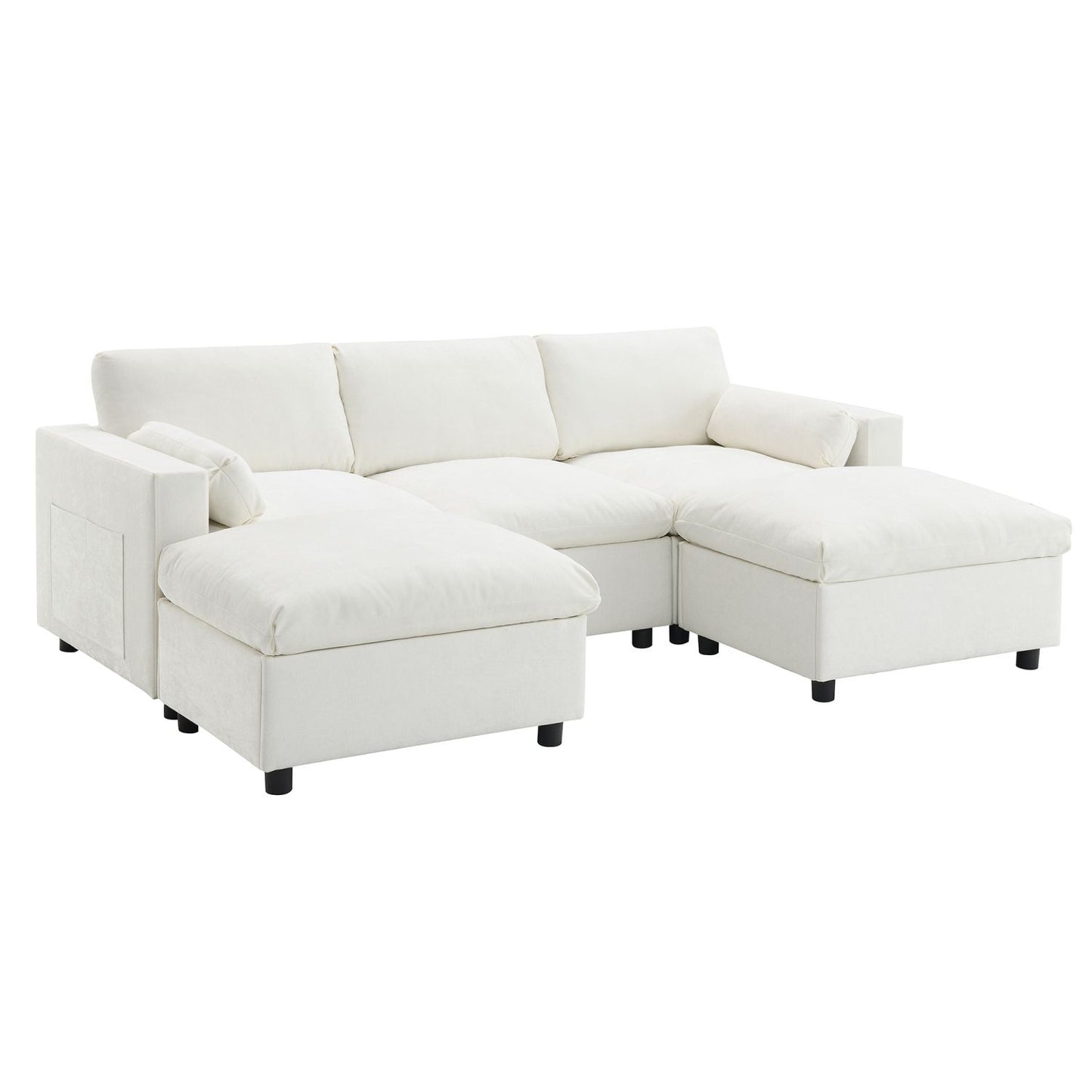 [VIDEO]86.5'' Chenille Modular Sectional Sofa with Storage Pockets, 5 Seat U Shaped Couch Set with Pillows,Free Combination,Modern Cloud Sofa with 2 Movable Ottoman for Living Room,Apartment,3 Colors
