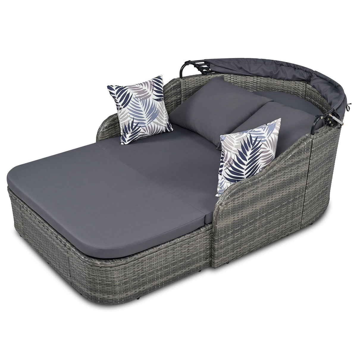 79.9" Outdoor Sunbed with Adjustable Canopy; Double lounge; PE Rattan Daybed; White Wicker; Gray Cushion