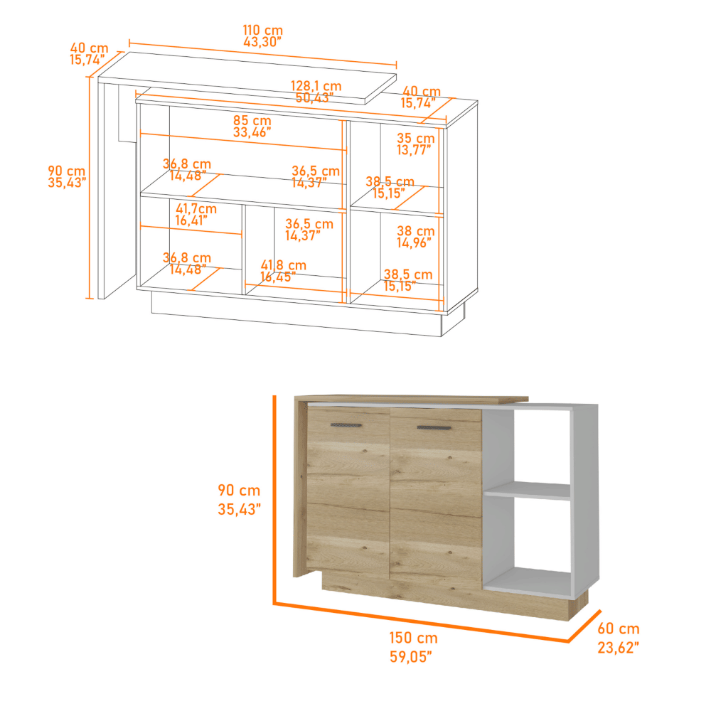 Miami 2 Piece Kitchen Set, Kitchen Island + Pantry Cabinet , White /Light Oak