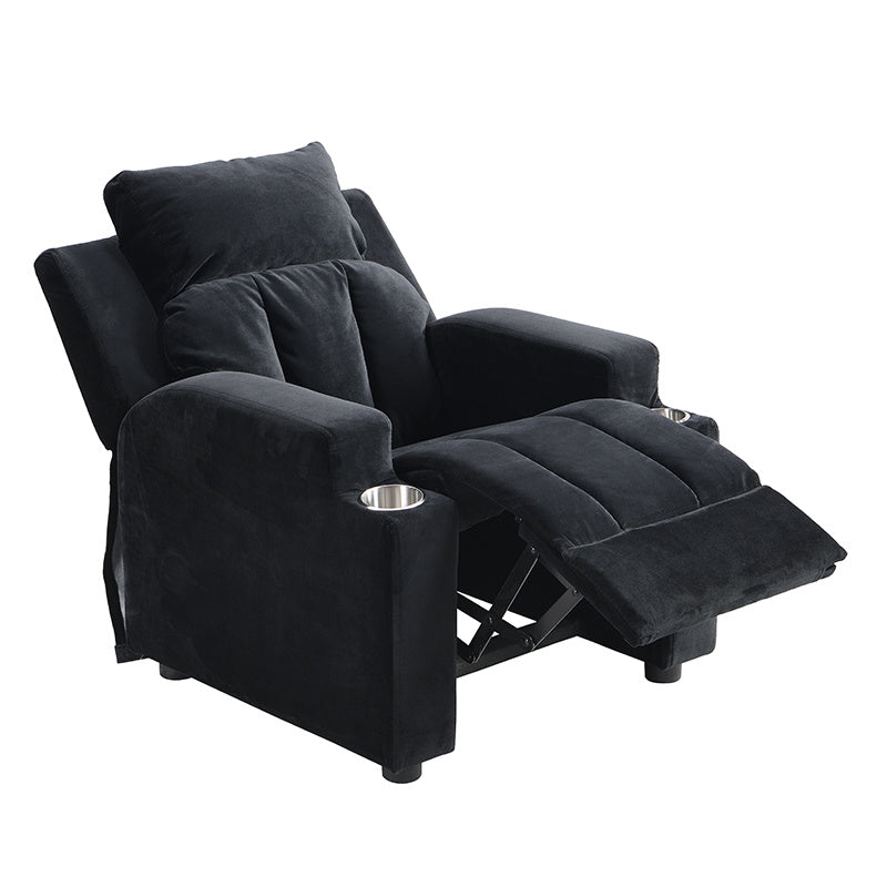 Kids Recliner Chair; Kids Upholstered Couch with Two Cup Holder; Footrest; Backrest; Toddlers Velvet Recliner with Headrest and Footrest