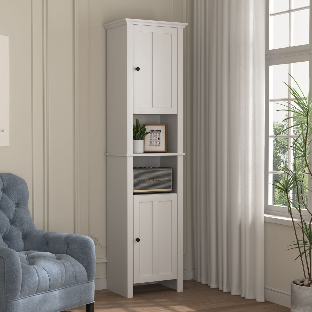 Bathroom Floor Storage Cabinet with 2 Doors Living Room Wooden Cabinet with 6 Shelves 15.75 x 11.81 x 66.93 inch