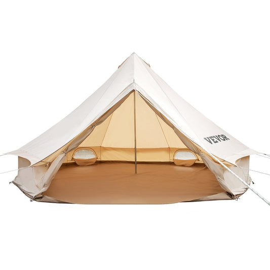 VEVOR 3-5 Person Canvas Glamping Bell Tent, Breathable Waterproof Yurt Tent with Stove Jack and Detachable Side Wall for Family Camping, 10'x 10'x98"(Diameter 3M)