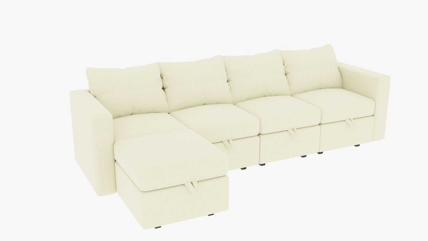 Modular 6-Piece Sectional Sofa – 109''L x 54.5''W x 34''H, Available in Beige, Black, and Gray, Versatile Sectional with Storage Ottoman for Living Room and Family Spaces
