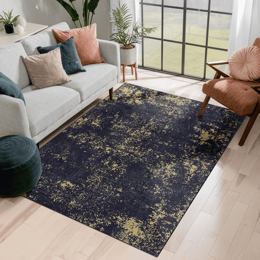 5x8 Area Rug for Bedroom, Washable Rug, Low-Pile, Non-Slip, Non-Shedding, Foldable, Kid&Pet Friendly - Area Rugs for living room, bedroom, kitchen, dining room, Wedding Gift, (Black+Gold, 5'x8')