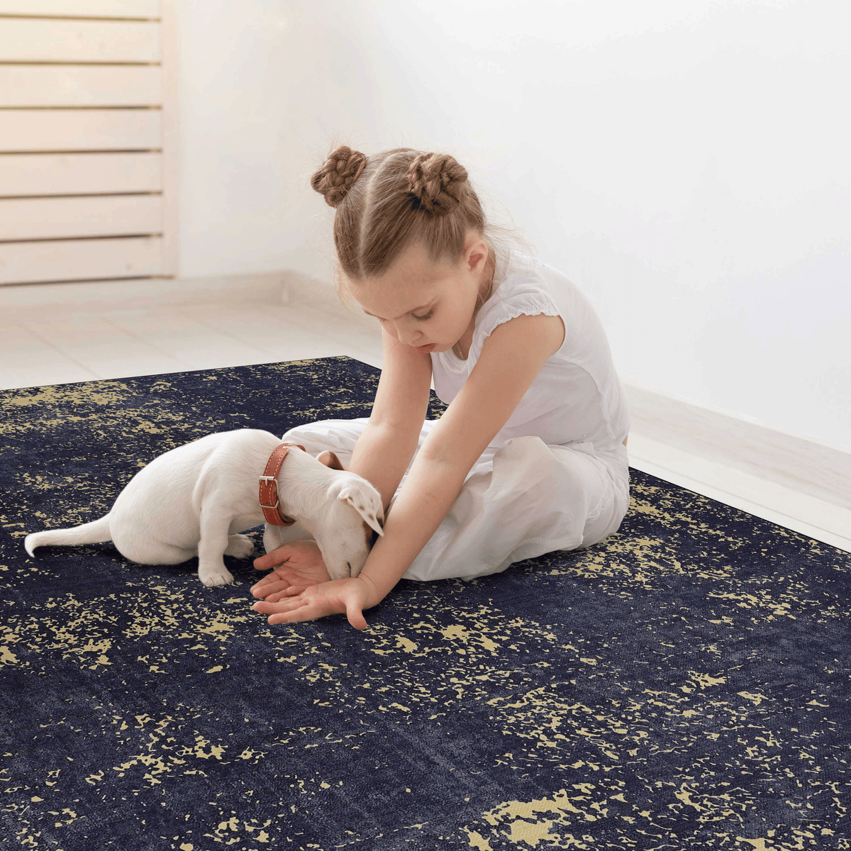 5x8 Area Rug for Bedroom, Washable Rug, Low-Pile, Non-Slip, Non-Shedding, Foldable, Kid&Pet Friendly - Area Rugs for living room, bedroom, kitchen, dining room, Wedding Gift, (Black+Gold, 5'x8')