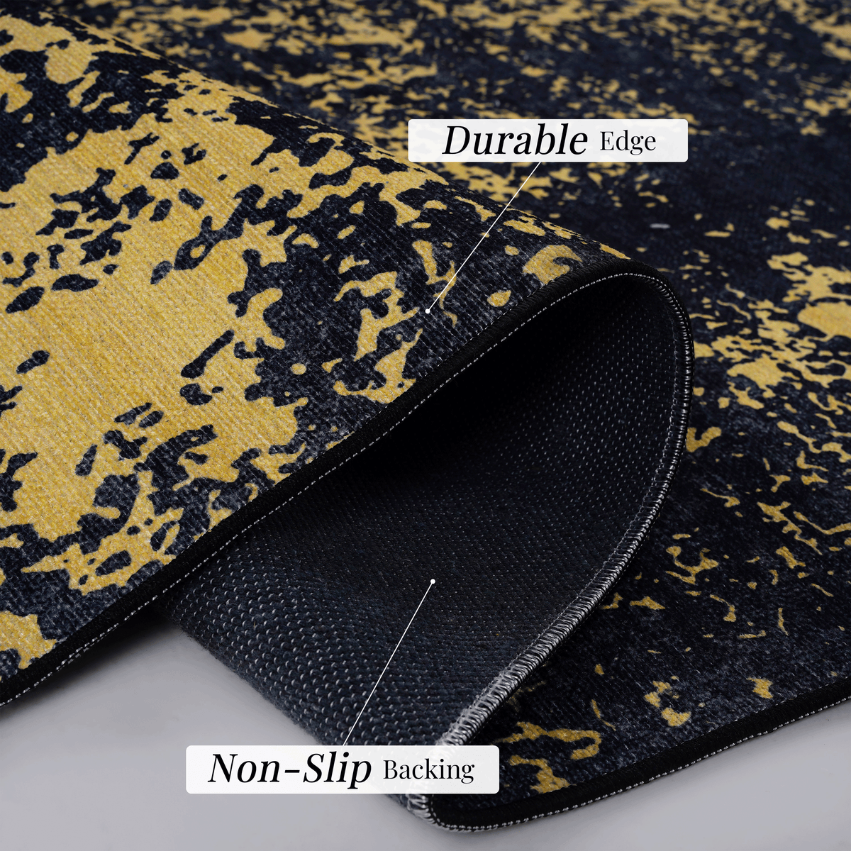 5x8 Area Rug for Bedroom, Washable Rug, Low-Pile, Non-Slip, Non-Shedding, Foldable, Kid&Pet Friendly - Area Rugs for living room, bedroom, kitchen, dining room, Wedding Gift, (Black+Gold, 5'x8')