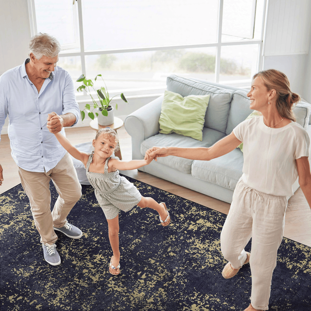 5x8 Area Rug for Bedroom, Washable Rug, Low-Pile, Non-Slip, Non-Shedding, Foldable, Kid&Pet Friendly - Area Rugs for living room, bedroom, kitchen, dining room, Wedding Gift, (Black+Gold, 5'x8')