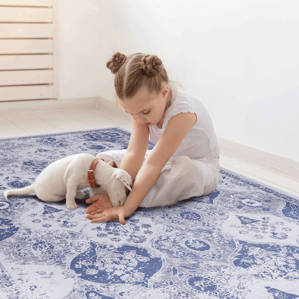 Blue Area Rug 5x8, Washable Rug, Low-Pile, Non-Slip, Non-Shedding, Foldable, Kid & Pet Friendly - Area Rugs for living room, bedroom, kitchen, dining room rug - Perfect Gifts, (Blue, 5' x 8')