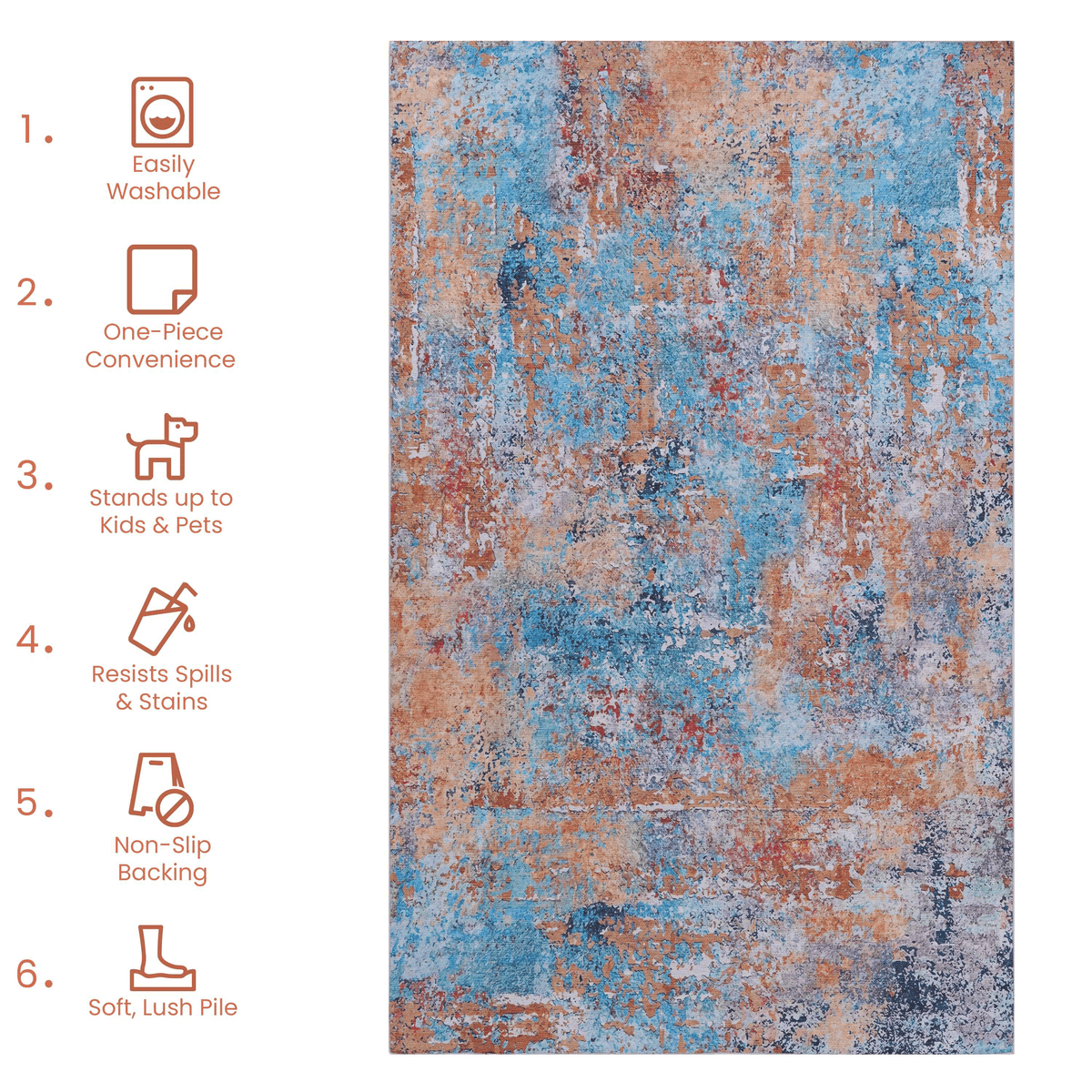 9x12 Area Rug for Living Room, Washable Rug, Low-Pile, Non-Slip, Non-Shedding, Foldable, Kid & Pet Friendly - Area Rugs for living room, bedroom, kitchen, dining room rug, (Multi, 9' x 12')