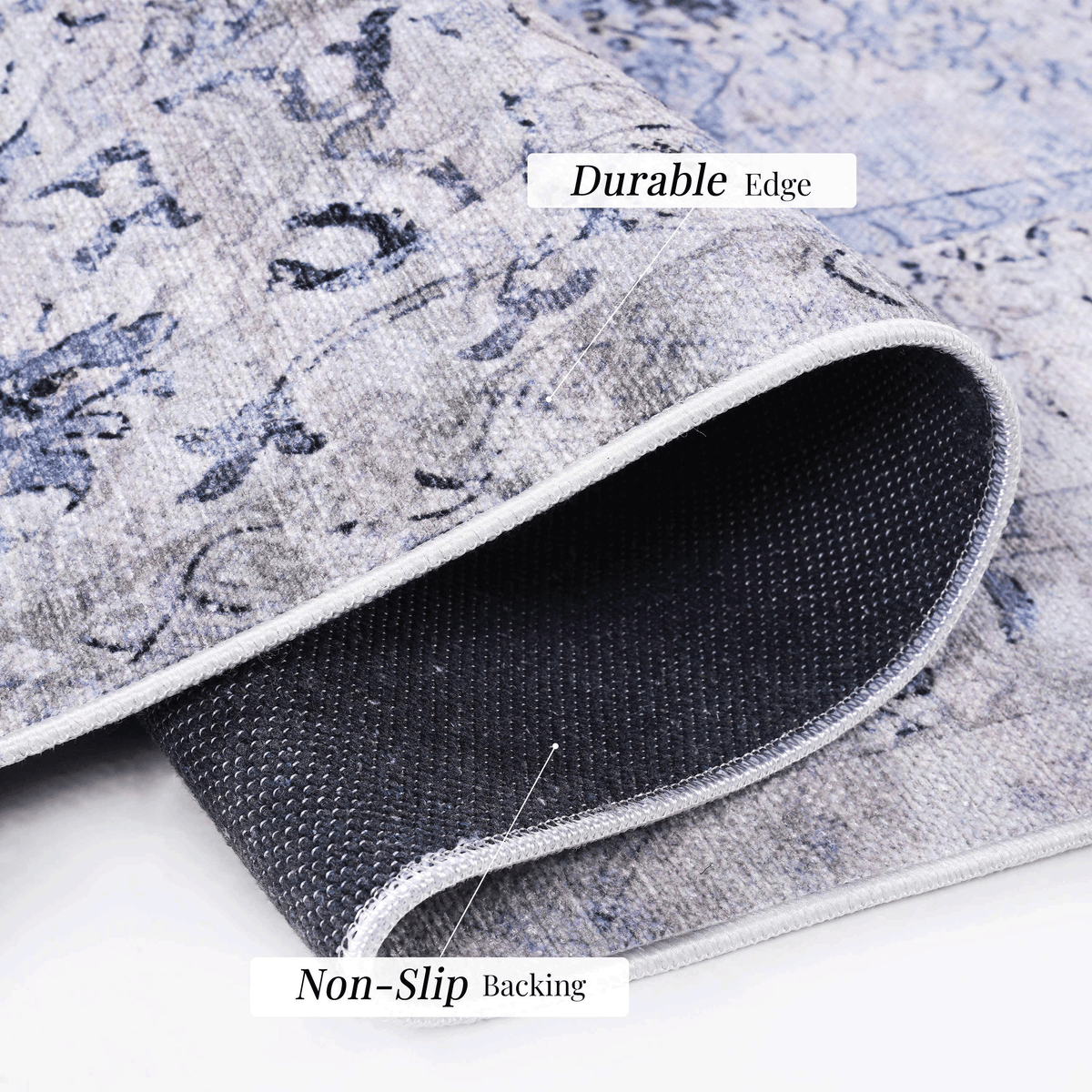 Area Rug 6x9, Washable Rug, Low-Pile, Non-Slip, Non-Shedding, Foldable, Kid & Pet Friendly - Area Rugs for living room, bedroom, kitchen, dining room rug - Perfect Gifts, (Blue+Cream, 6' x 9')