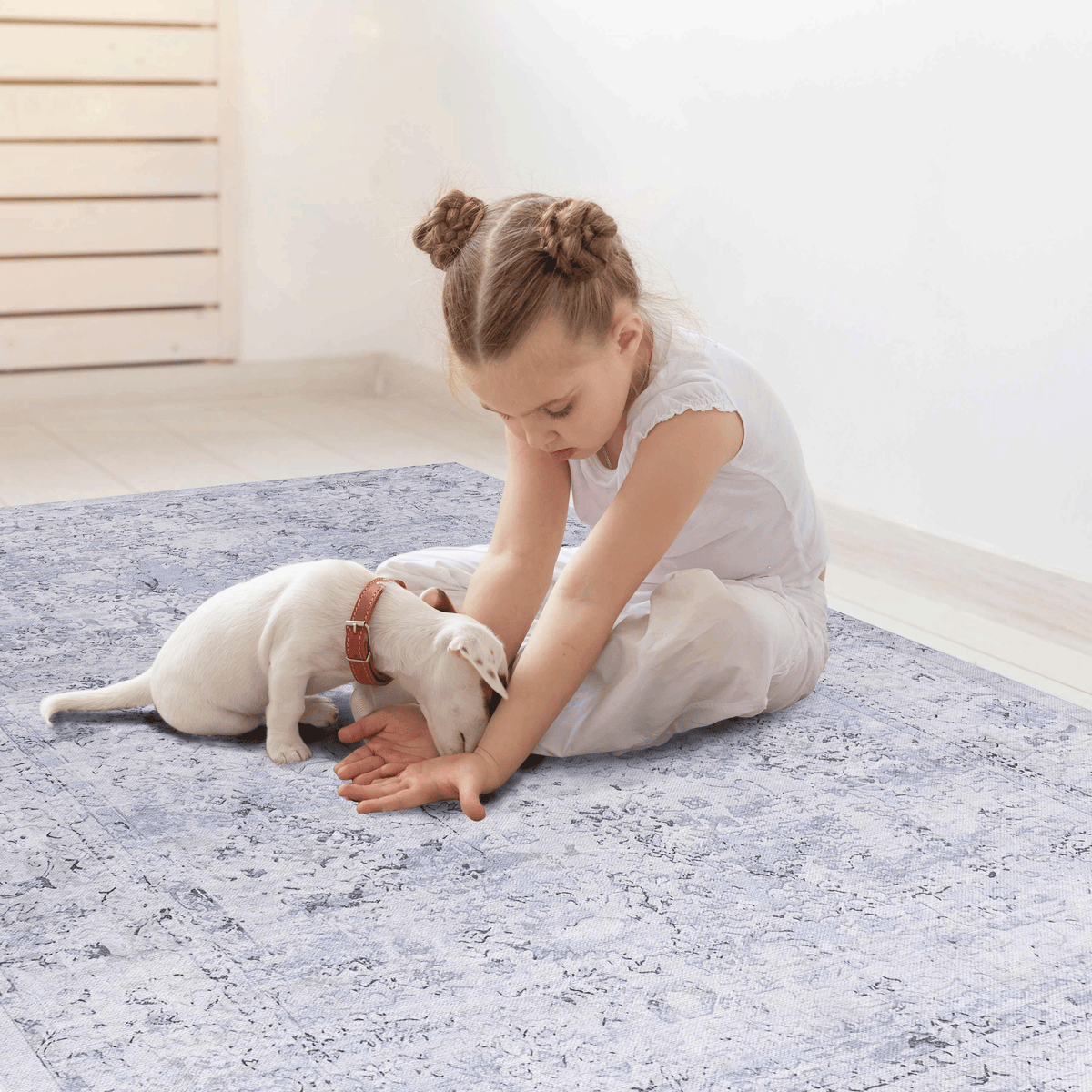Area Rug 6x9, Washable Rug, Low-Pile, Non-Slip, Non-Shedding, Foldable, Kid & Pet Friendly - Area Rugs for living room, bedroom, kitchen, dining room rug - Perfect Gifts, (Blue+Cream, 6' x 9')
