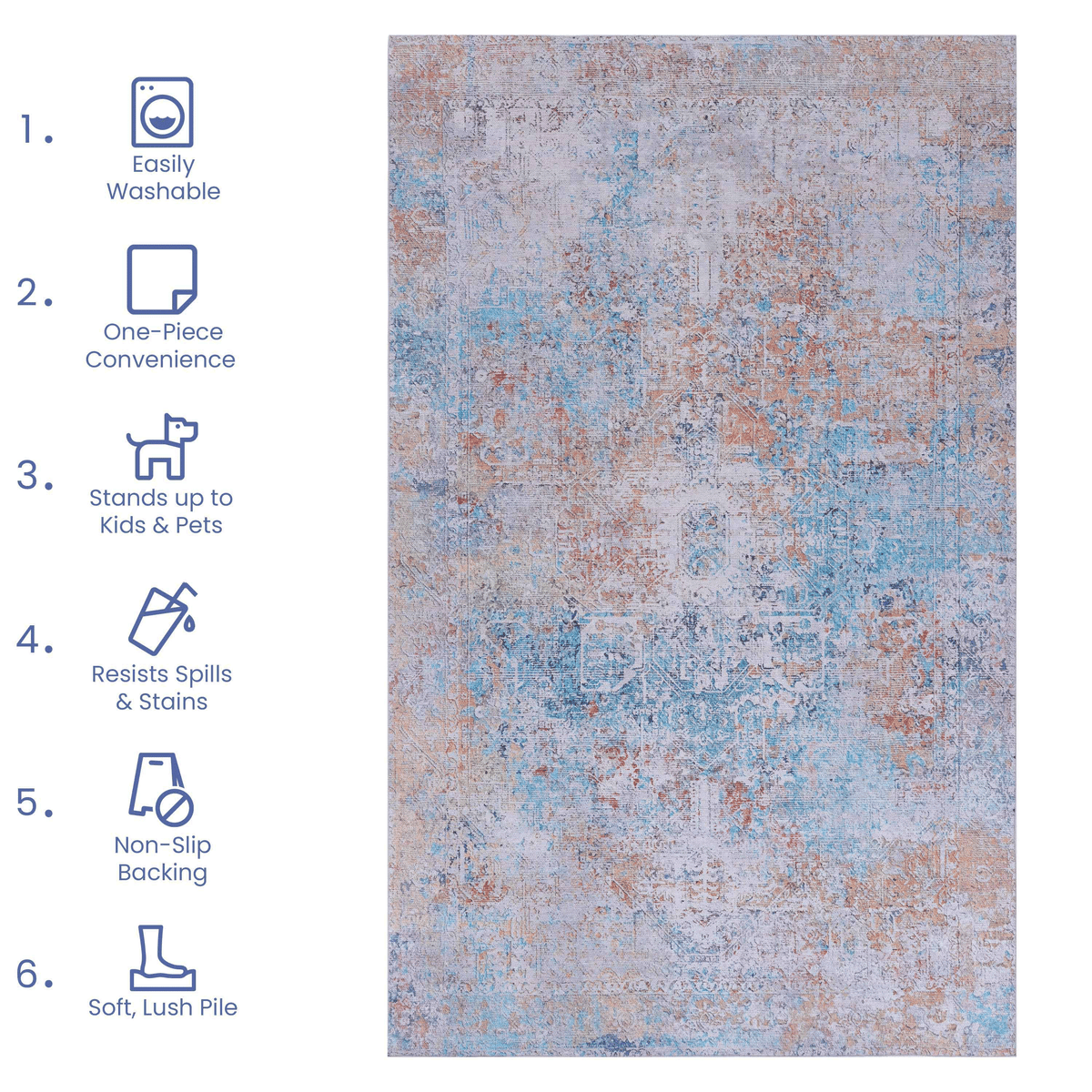 Naar 5x8 Area Rugs for Living Room, Washable Rug, Low-Pile, Non-Slip, Non-Shedding, Foldable, Kid & Pet Friendly - Area Rugs for living room, bedroom, kitchen, dining room rug, (yellow, 5' x 8')