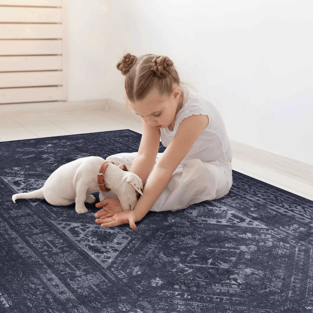 Area Rug 5x8, Washable Rug, Low-Pile, Non-Slip, Non-Shedding, Foldable, Kid & Pet Friendly - Area Rugs for living room, bedroom, kitchen, dining room rug - Perfect Gifts, (Black+ Gray, 5' x 8')