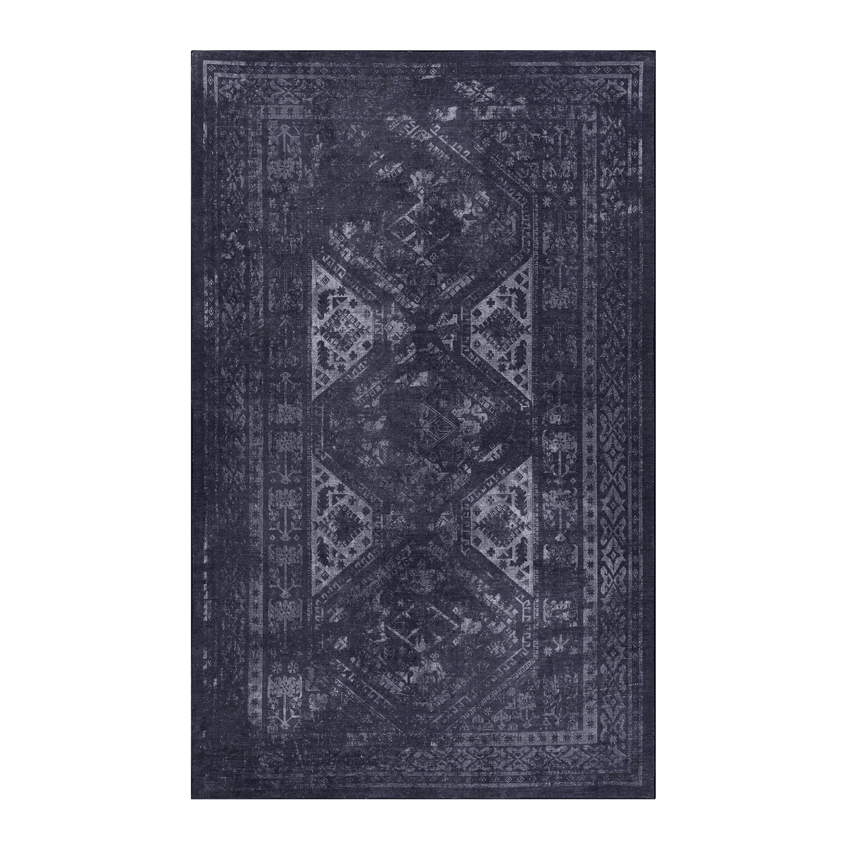 Area Rug 5x8, Washable Rug, Low-Pile, Non-Slip, Non-Shedding, Foldable, Kid & Pet Friendly - Area Rugs for living room, bedroom, kitchen, dining room rug - Perfect Gifts, (Black+ Gray, 5' x 8')