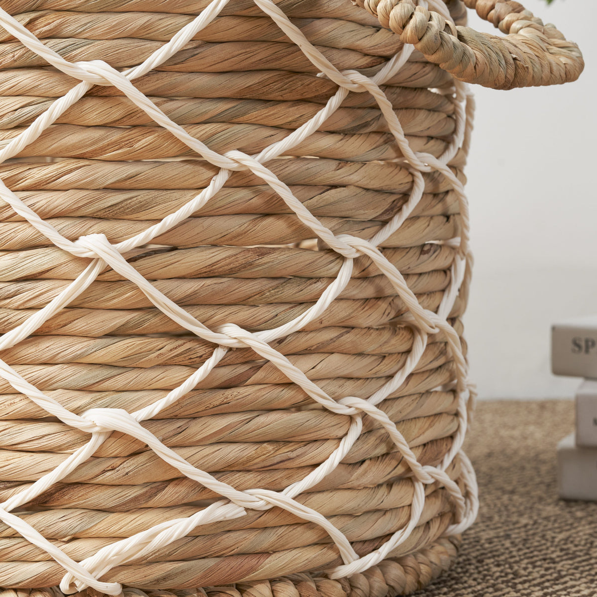 Round Water Hyacinth Woven Basket with Handles - 18" x 18" x 15" - Natural Brown - For Clothes, Towels, Canvas, Toys and Magazine Storage and Home Decoration