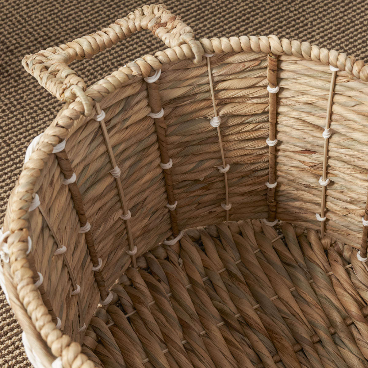 Round Water Hyacinth Woven Basket with Handles - 18" x 18" x 15" - Natural Brown - For Clothes, Towels, Canvas, Toys and Magazine Storage and Home Decoration