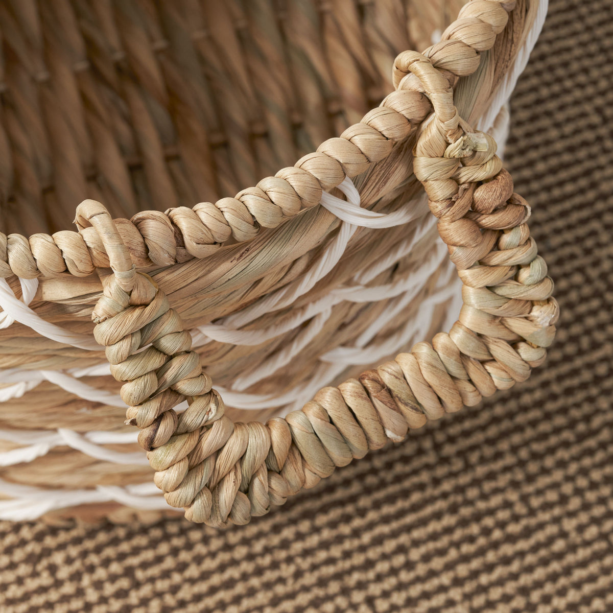 Round Water Hyacinth Woven Basket with Handles - 18" x 18" x 15" - Natural Brown - For Clothes, Towels, Canvas, Toys and Magazine Storage and Home Decoration