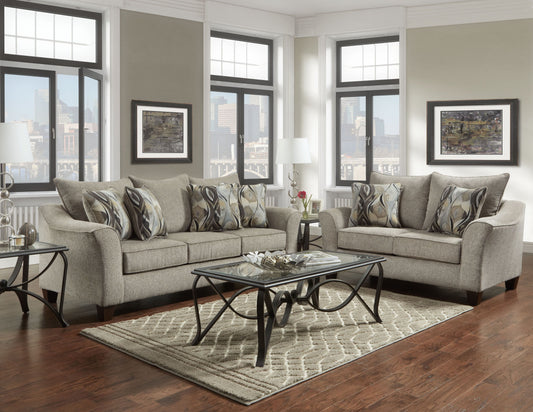 Camero Fabric Pillowback 2-Piece Living Room Set, Sofa and Loveseat, Gray