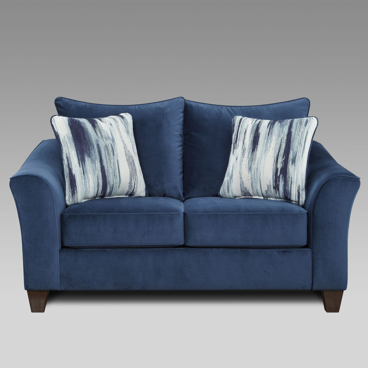 Camero Fabric Pillowback 2-Piece Living Room Set, Sofa and Loveseat, Navy Blue