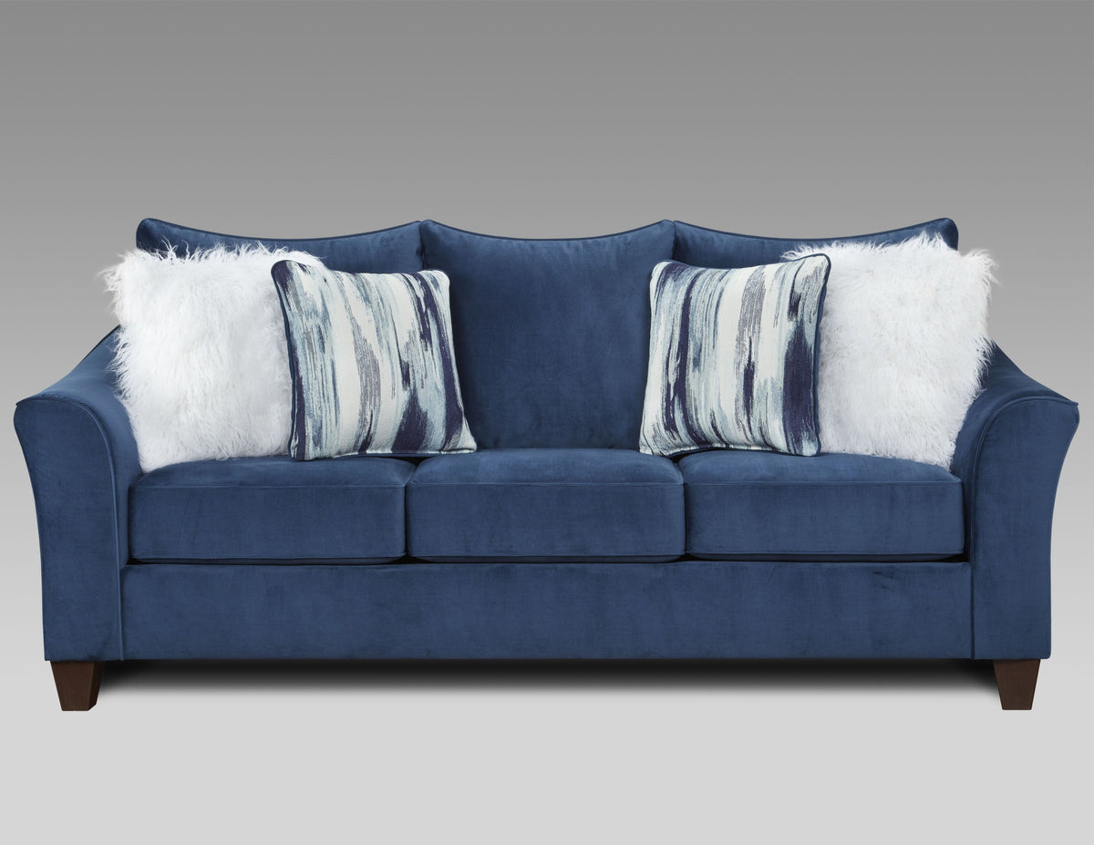 Camero Fabric Pillowback 2-Piece Living Room Set, Sofa and Loveseat, Navy Blue