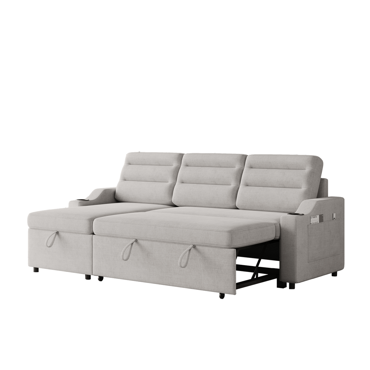MH83.5" Convertible Sleeper Combo Sofa, Convertible Sofa Bed Polyester Pullout Bed with Storage Recliner and Cup Holder for Living Room, Tight Spaces