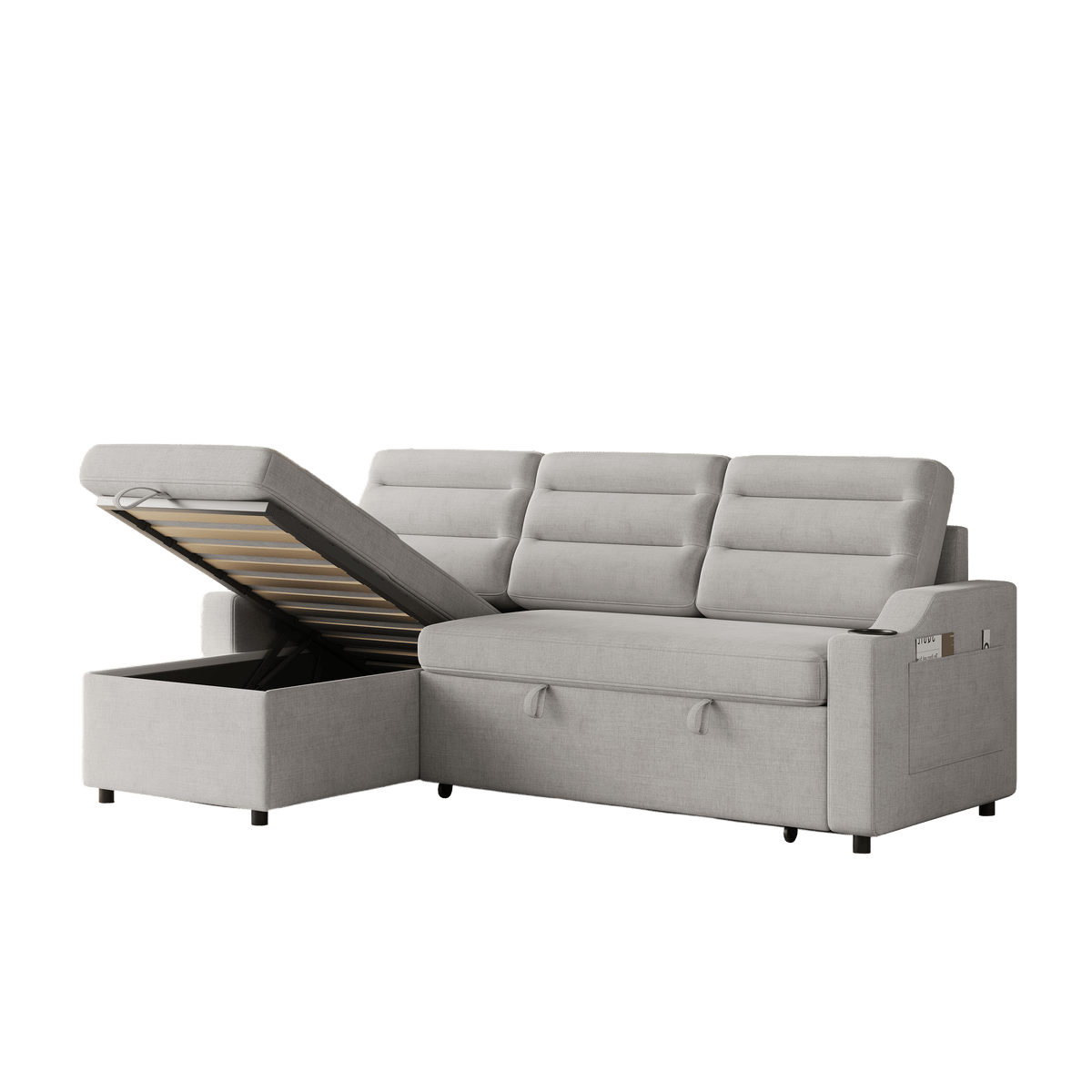 MH83.5" Convertible Sleeper Combo Sofa, Convertible Sofa Bed Polyester Pullout Bed with Storage Recliner and Cup Holder for Living Room, Tight Spaces
