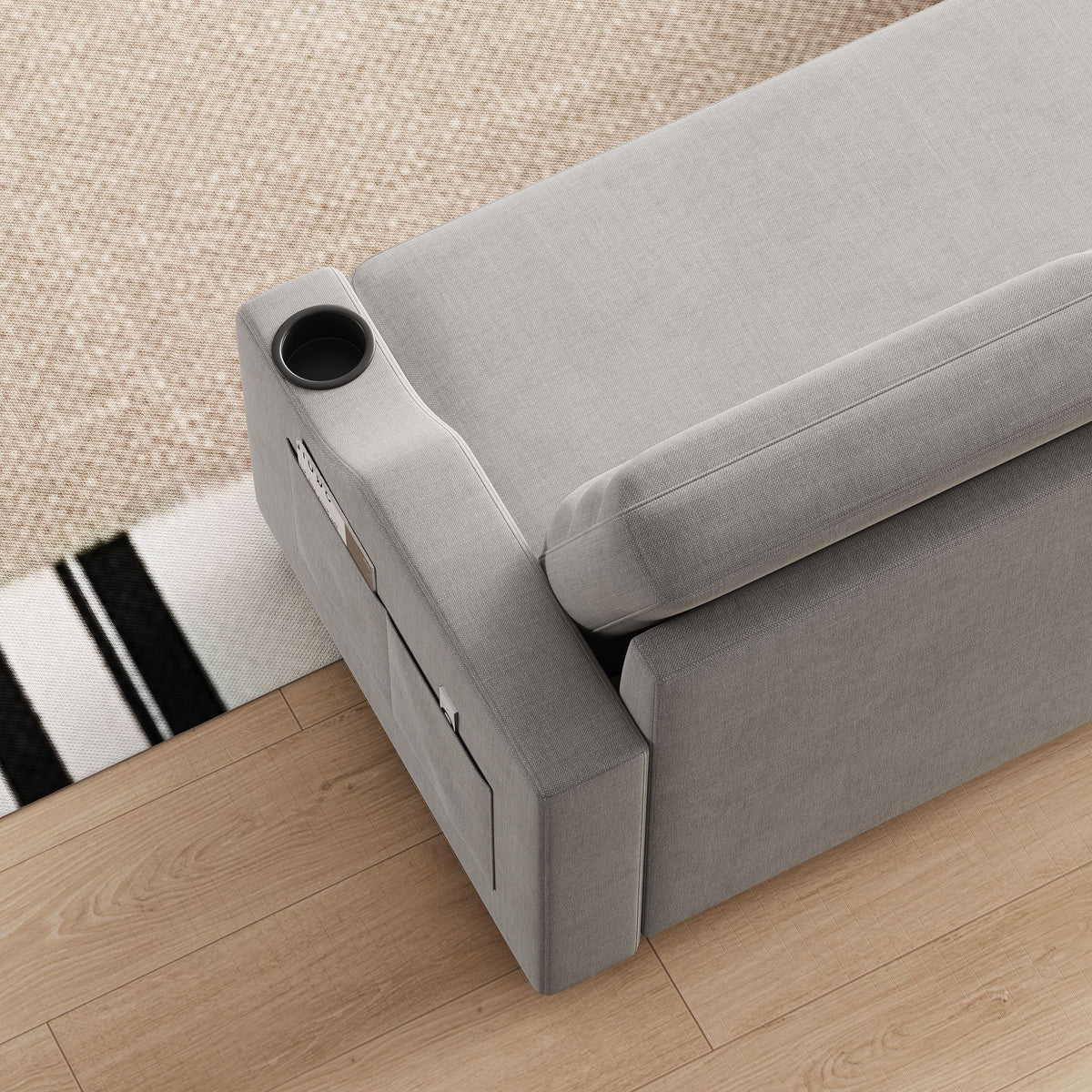 MH83.5" Convertible Sleeper Combo Sofa, Convertible Sofa Bed Polyester Pullout Bed with Storage Recliner and Cup Holder for Living Room, Tight Spaces