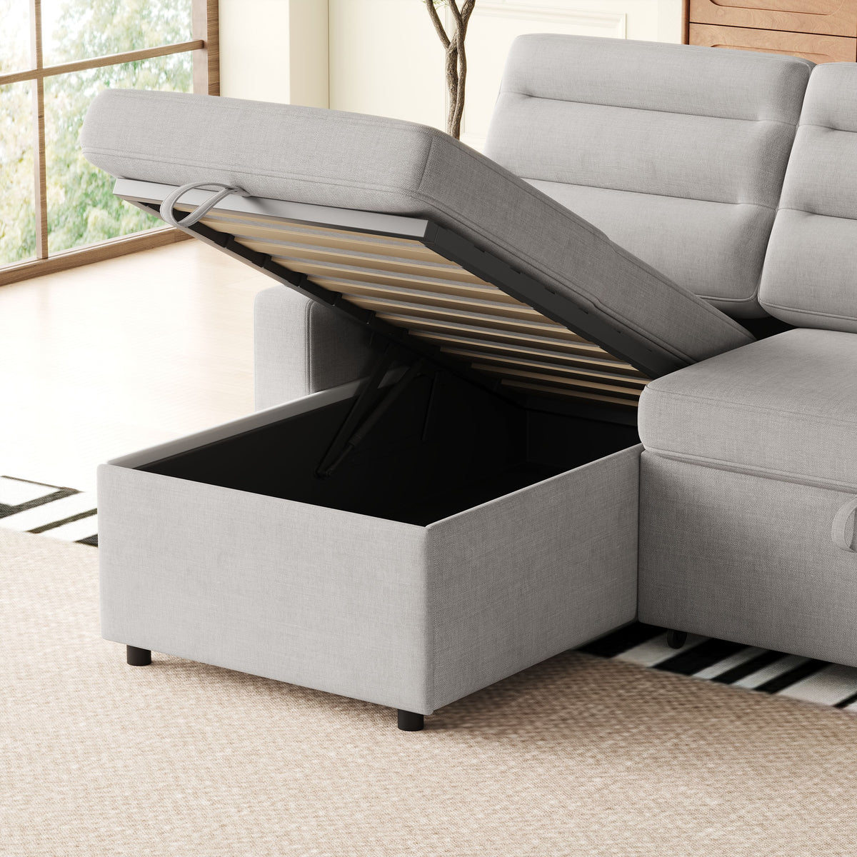 MH83.5" Convertible Sleeper Combo Sofa, Convertible Sofa Bed Polyester Pullout Bed with Storage Recliner and Cup Holder for Living Room, Tight Spaces