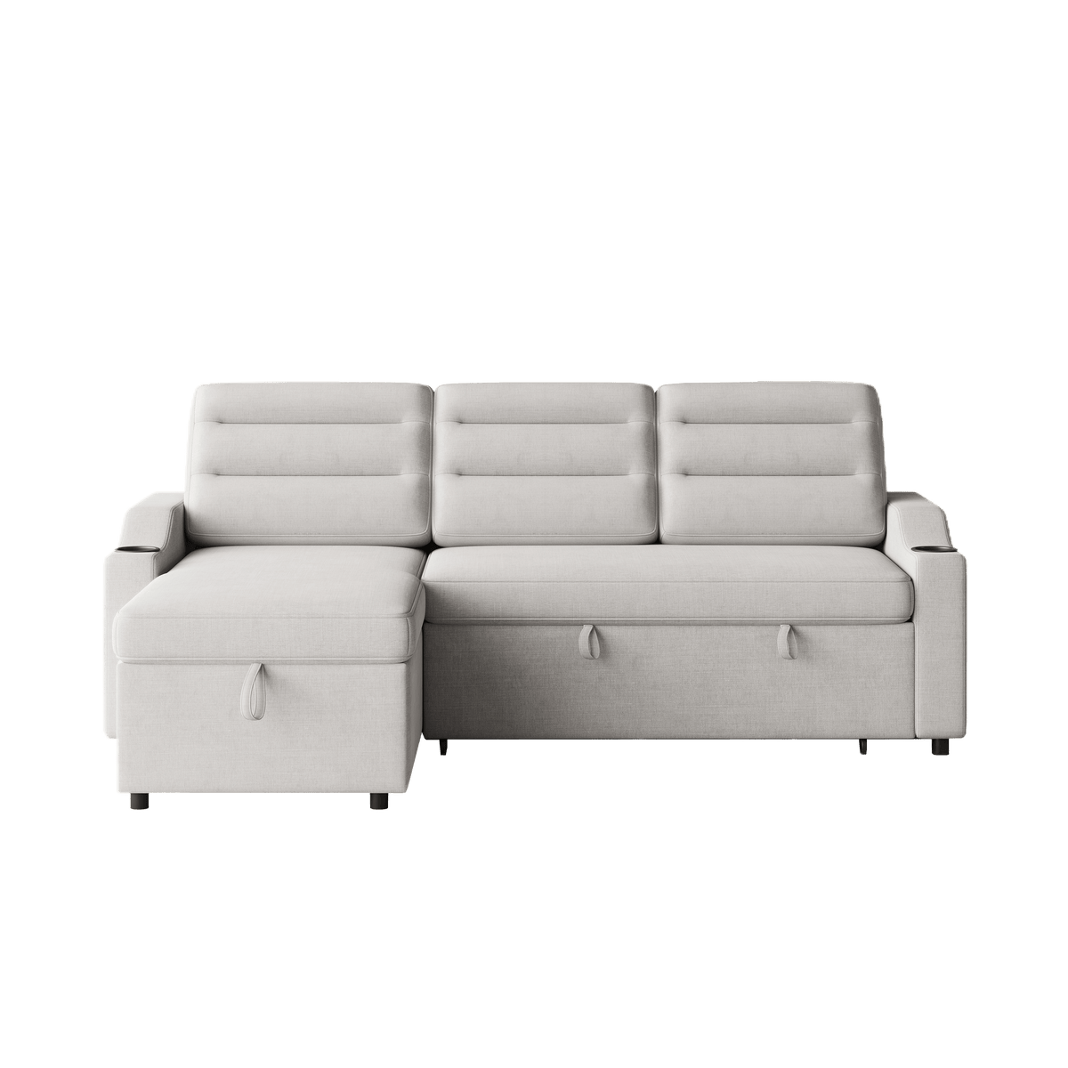 MH83.5" Convertible Sleeper Combo Sofa, Convertible Sofa Bed Polyester Pullout Bed with Storage Recliner and Cup Holder for Living Room, Tight Spaces