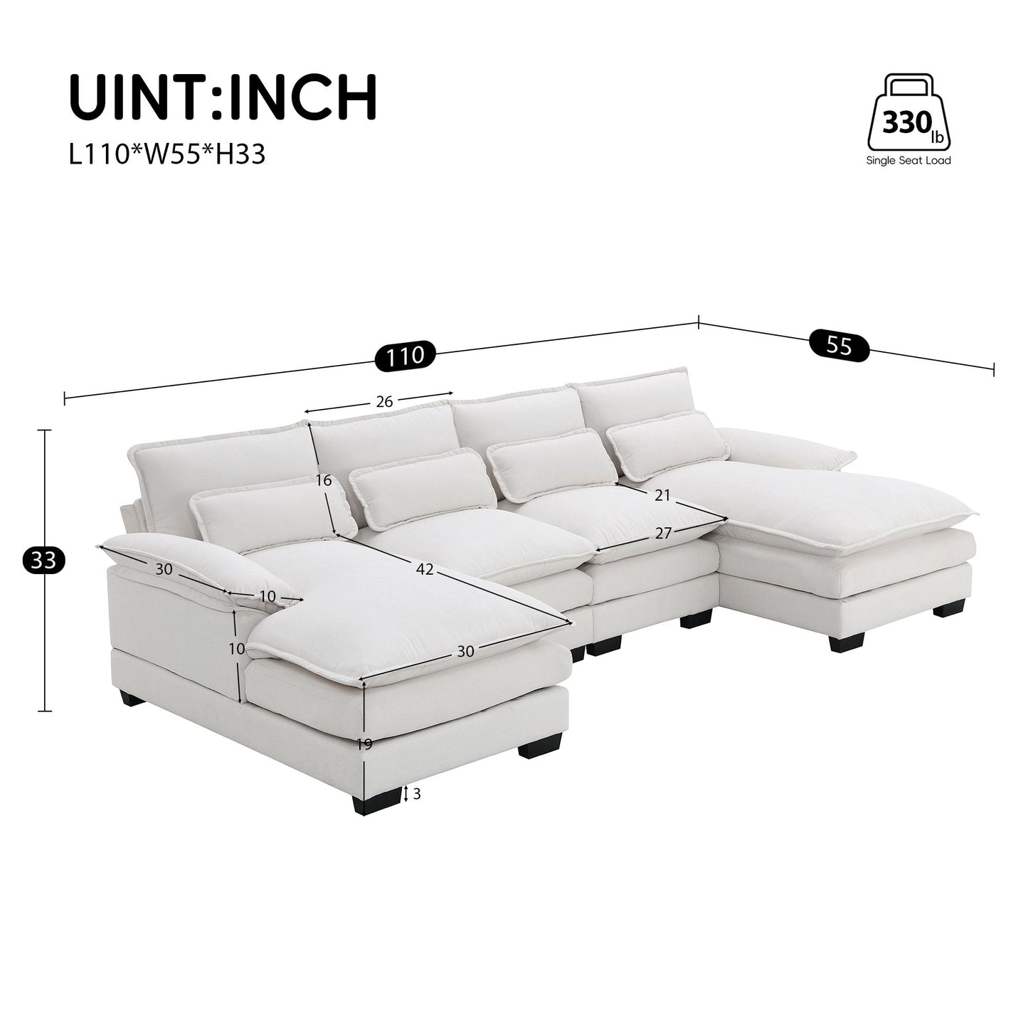 [VIDEO provided][New]109.8*55.9" Modern U-shaped Sectional Sofa with Waist Pillows,6-seat Upholstered Symmetrical Sofa Furniture,Sleeper Sofa Couch with Chaise Lounge for Living Room,Apartment,5 Color