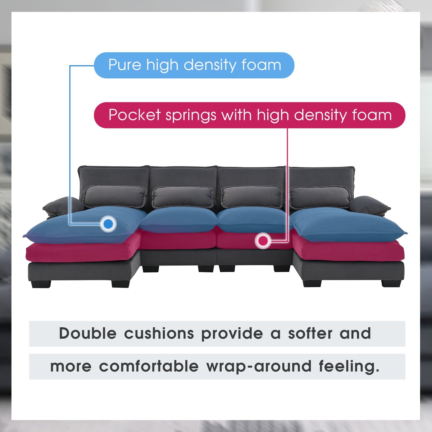 [VIDEO provided][New]109.8*55.9" Modern U-shaped Sectional Sofa with Waist Pillows,6-seat Upholstered Symmetrical Sofa Furniture,Sleeper Sofa Couch with Chaise Lounge for Living Room,Apartment,5 Color