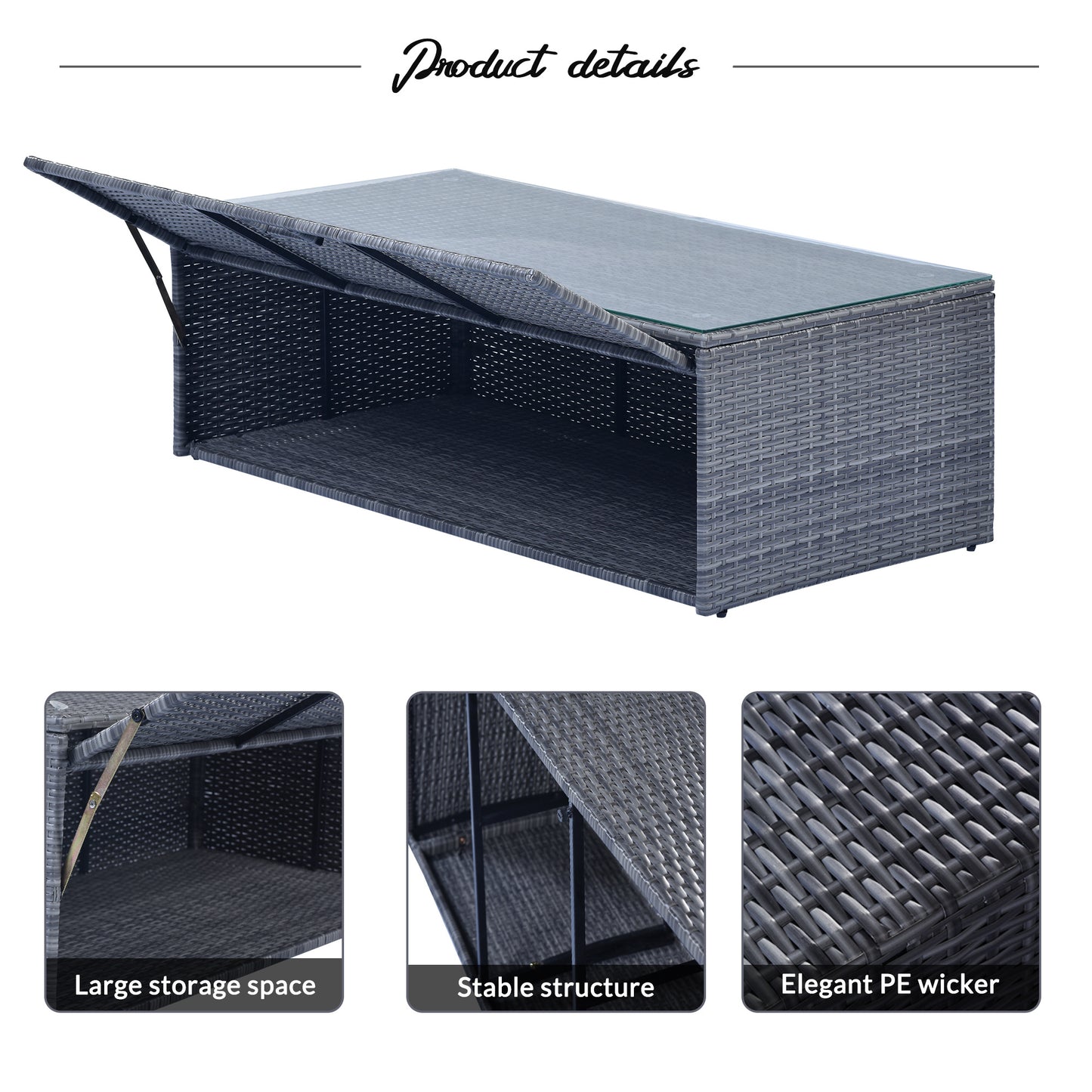 GO 6-piece All-Weather Wicker PE rattan Patio Outdoor Dining Conversation Sectional Set with coffee table, wicker sofas, ottomans, removable cushions (Dark grey wicker, Light grey cushion)