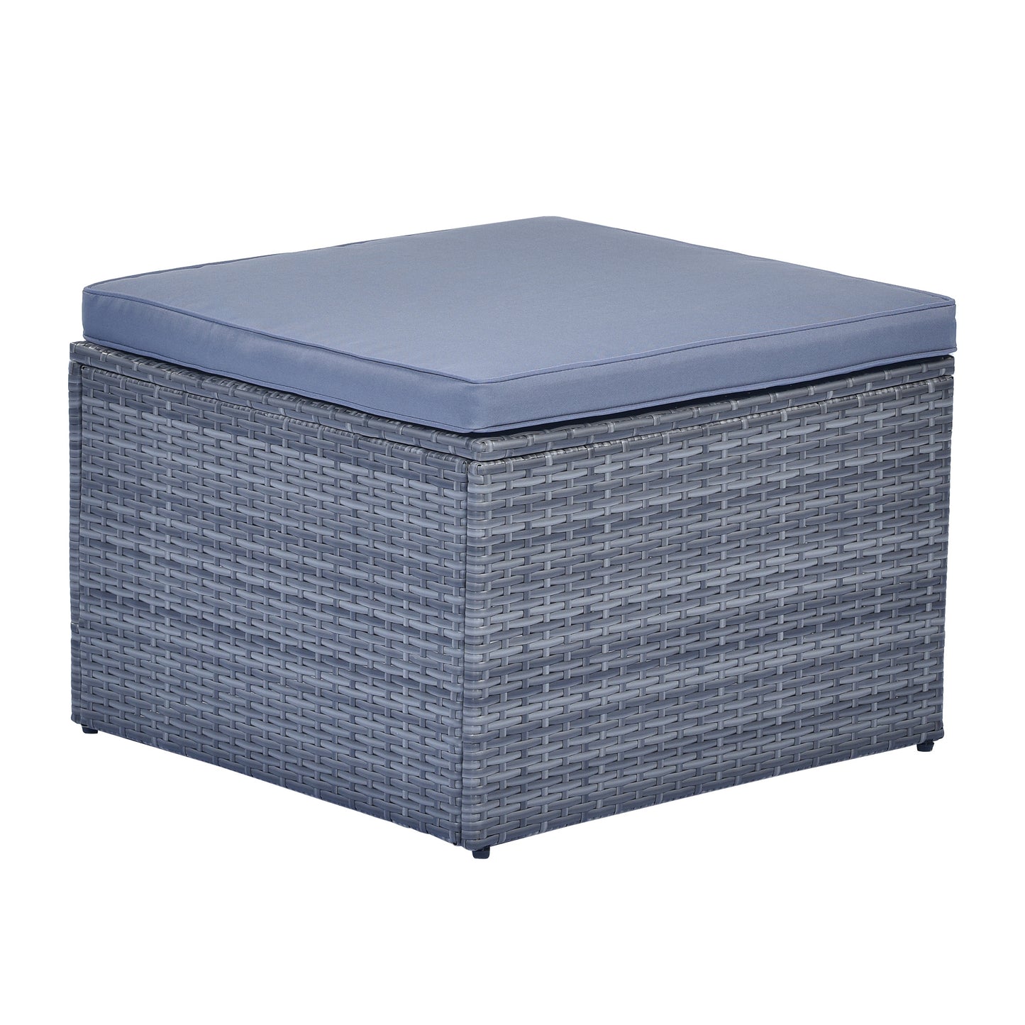 GO 6-piece All-Weather Wicker PE rattan Patio Outdoor Dining Conversation Sectional Set with coffee table, wicker sofas, ottomans, removable cushions (Dark grey wicker, Light grey cushion)