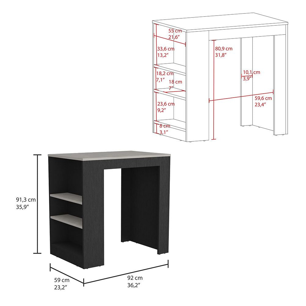 Portree Kitchen Island with 3-Side Shelves