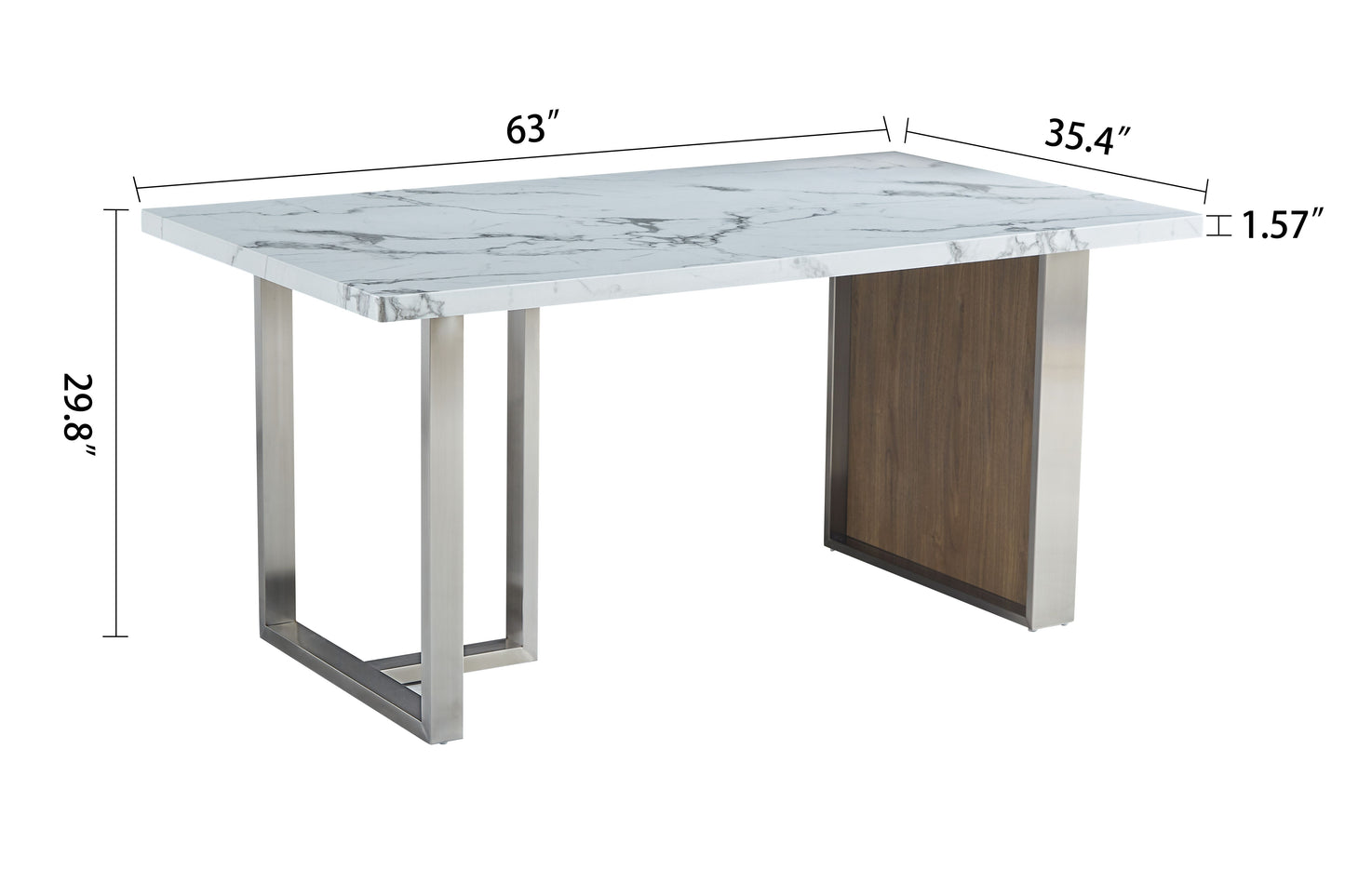 Elegant Luxurious Imitation Marble MDF Dinning Table for 6 or 8, Rectangular 63"L*35.4"W*29.8"H, Walnut+Stainless Steel Legs Modern, Durable, Easy to Assemble for Kitchen/Living Room/Meeting, White