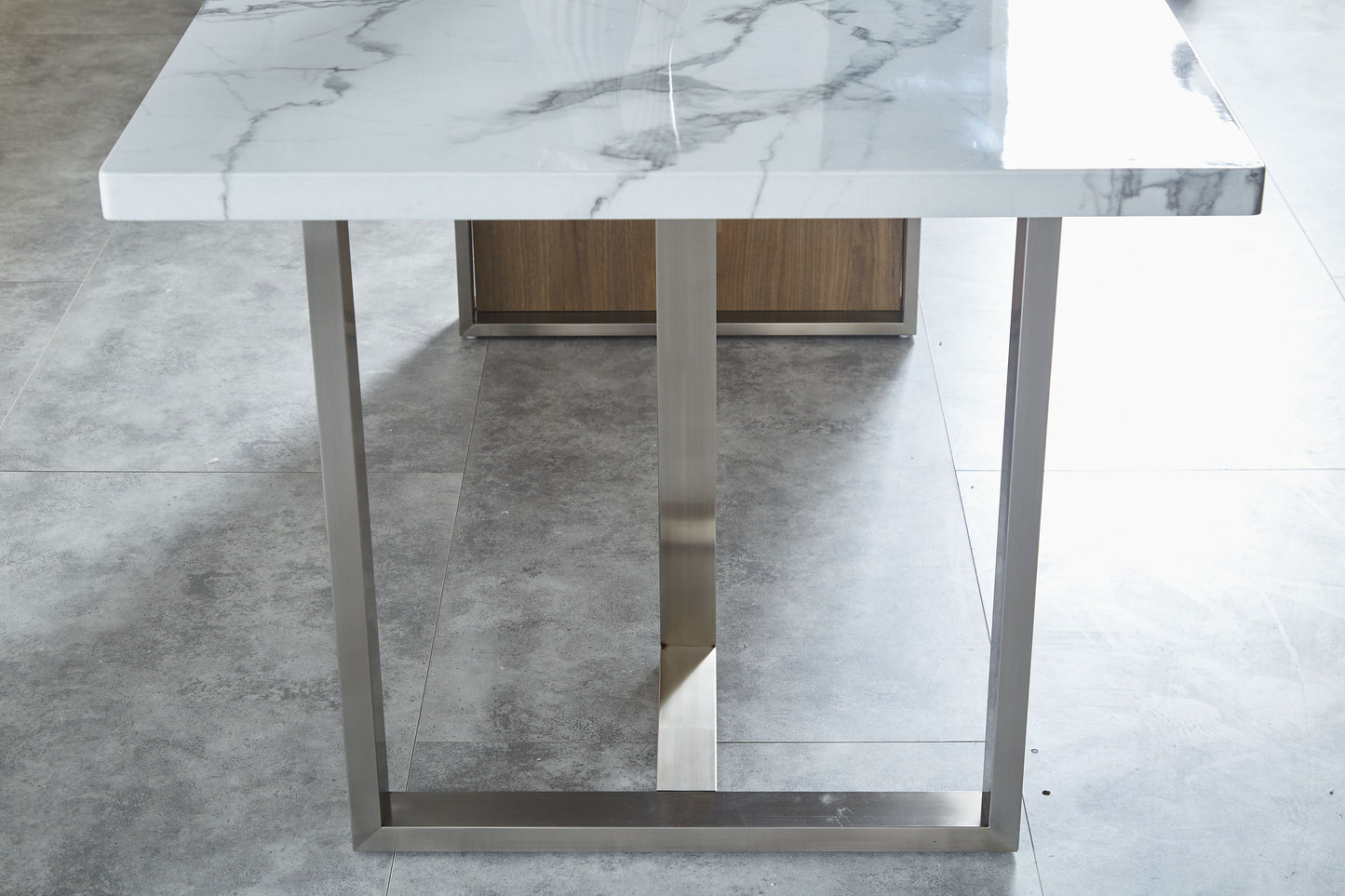 Elegant Luxurious Imitation Marble MDF Dinning Table for 6 or 8, Rectangular 63"L*35.4"W*29.8"H, Walnut+Stainless Steel Legs Modern, Durable, Easy to Assemble for Kitchen/Living Room/Meeting, White