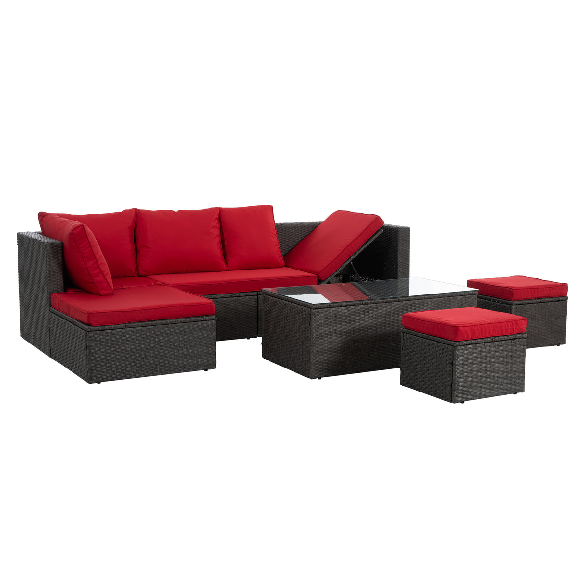 Patio Furniture, Outdoor Furniture, Seasonal PE Wicker Furniture,7 PCS Set Wicker Furniture with Lounger Sofa