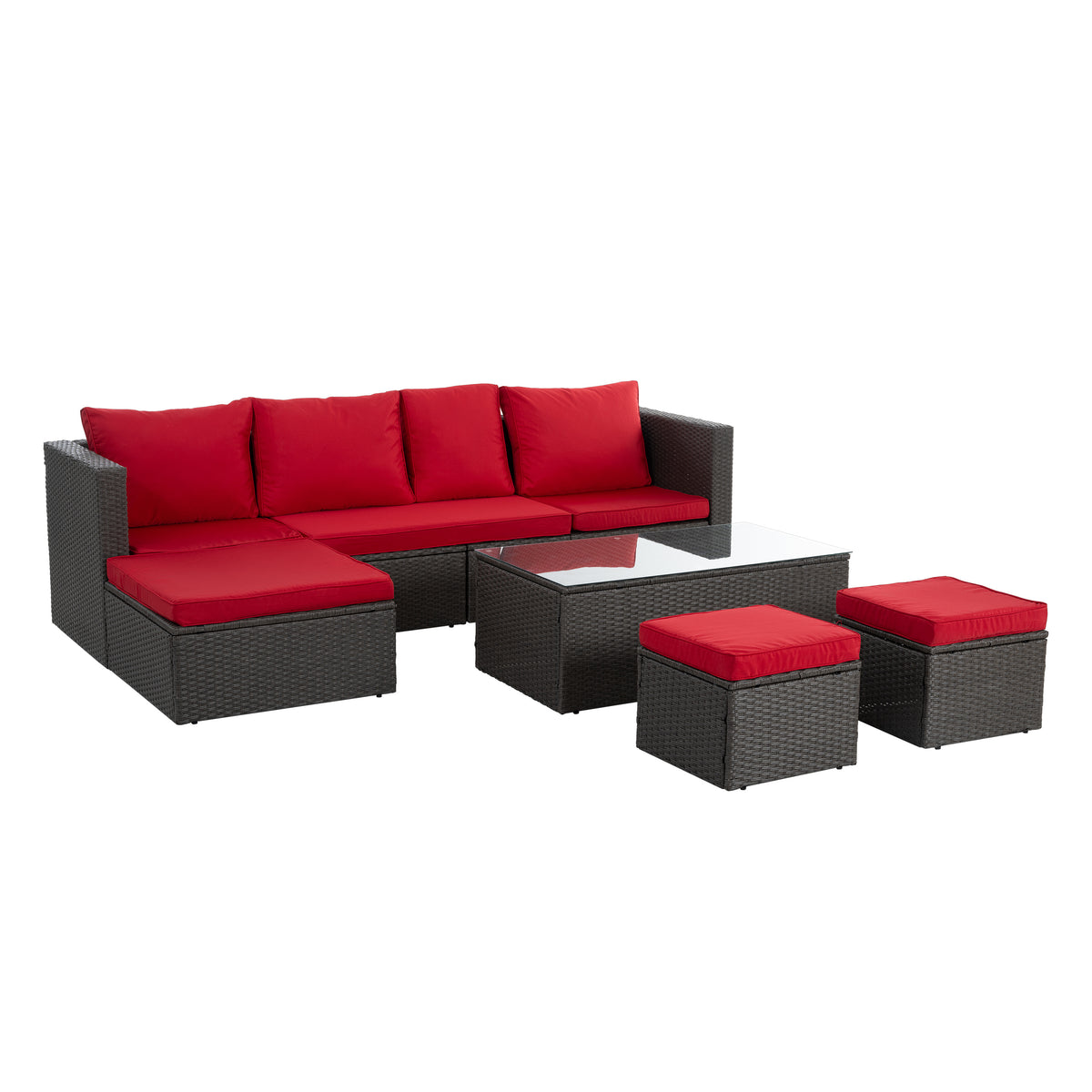 Patio Furniture, Outdoor Furniture, Seasonal PE Wicker Furniture,7 PCS Set Wicker Furniture with Lounger Sofa