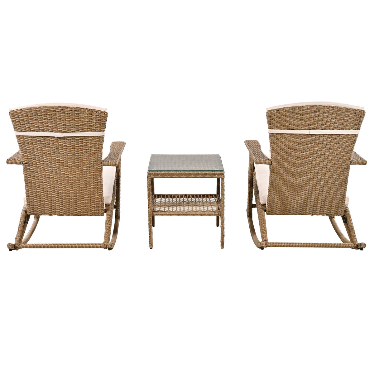 U_Style Adjustable Outdoor Wicker Double Rocking Chair with Coffee Table, Suitable for Backyard, Garden, Poolside.