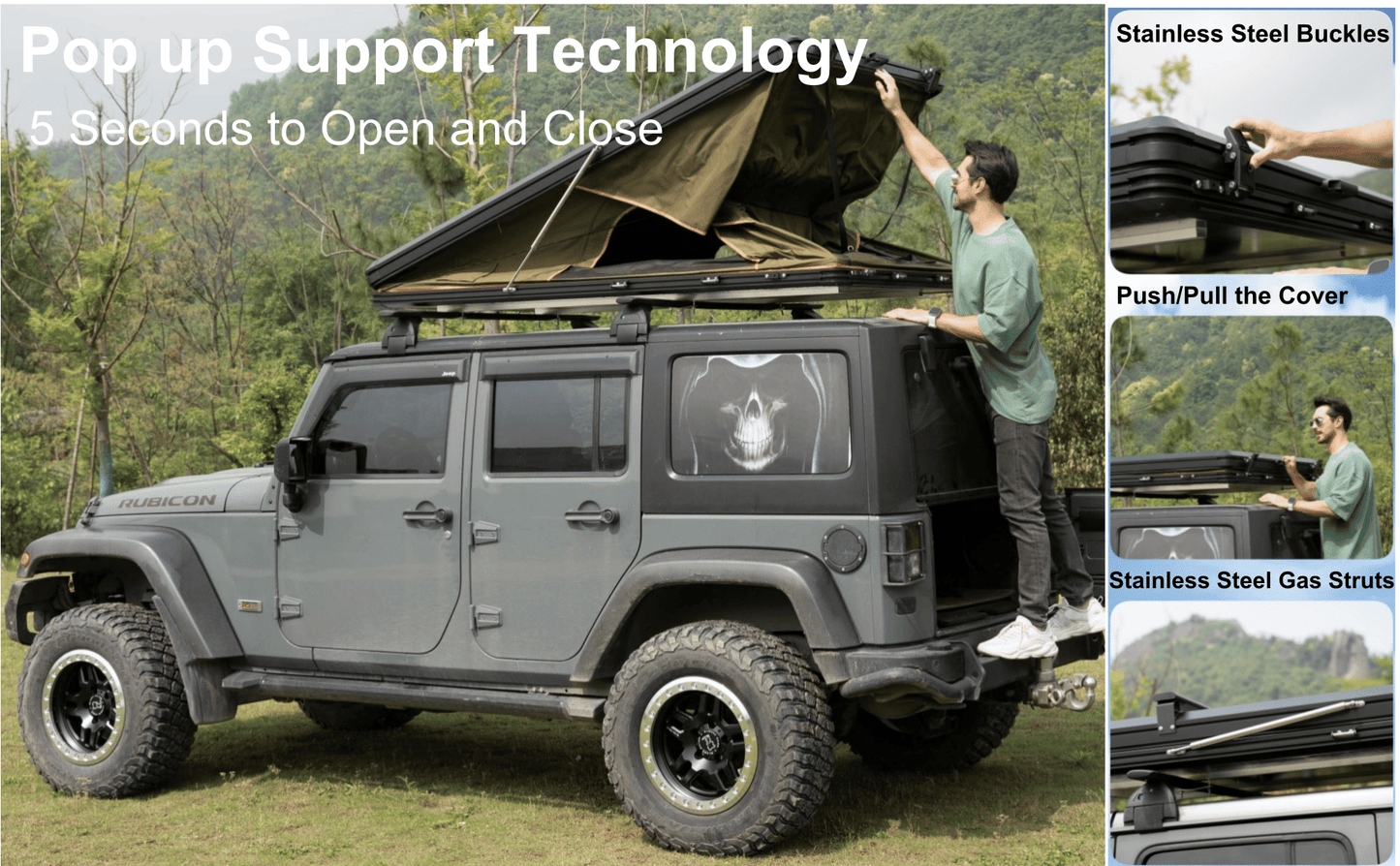 Explorer Plus Rooftop Tent Hardshell with Side Awning, Air Conditioner Outlet with Bracket, Luggage Racks&Replaceable Netting Rain Curtain, Truck Bed Tent for Camping, Pop Up SUV Roof Top Tent