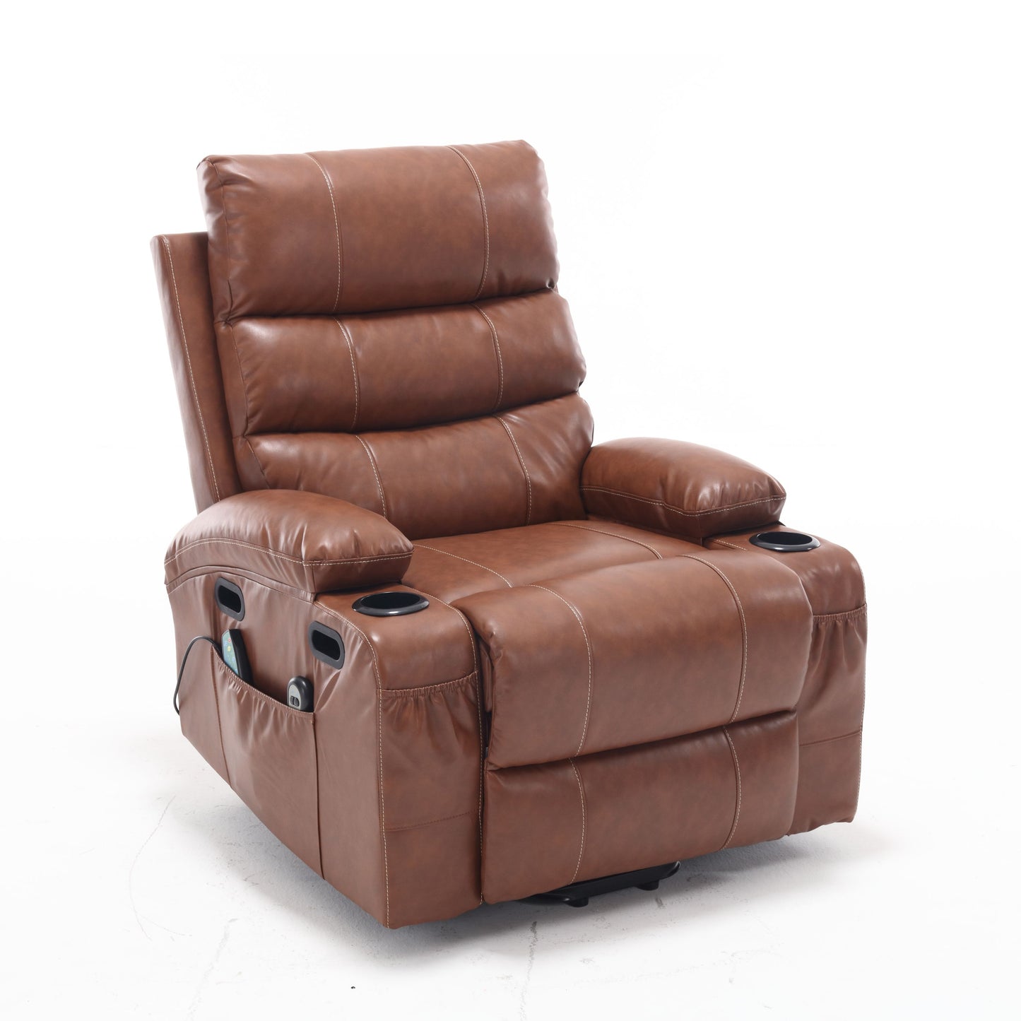 21"seat width,large size Electric Power Lift Recliner Chair Sofa for Elderly, 8 point vibration Massage and lumber heat, Remote Control, Side Pockets and Cup Holders, cozy fabric, overstuffed arm pvc